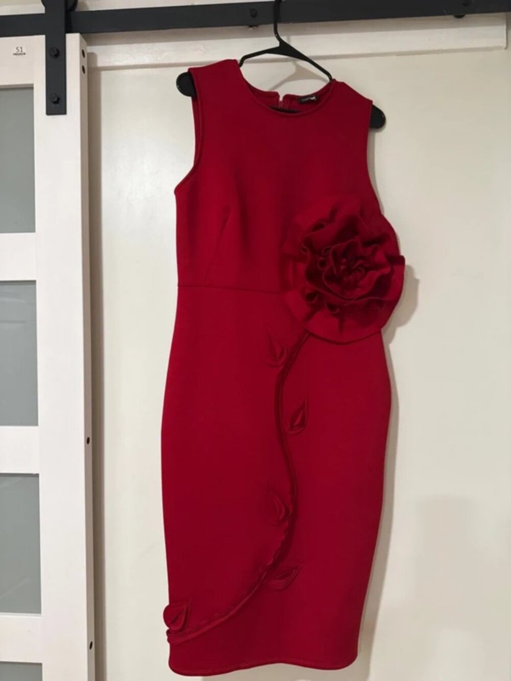 Lady in red flower dress
